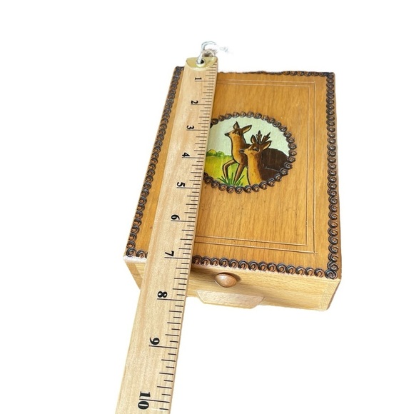 Vintage Wood Designed Box with Hinged Lid-decorative pulls-Wood Burning Decor - Picture 5 of 7